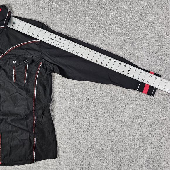 Ace of‎ Diamond Black Western LS Shirt Red Embroidery Button Up Mens Size S - Picture 7 of 9